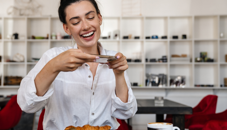 Happy Woman eating beef